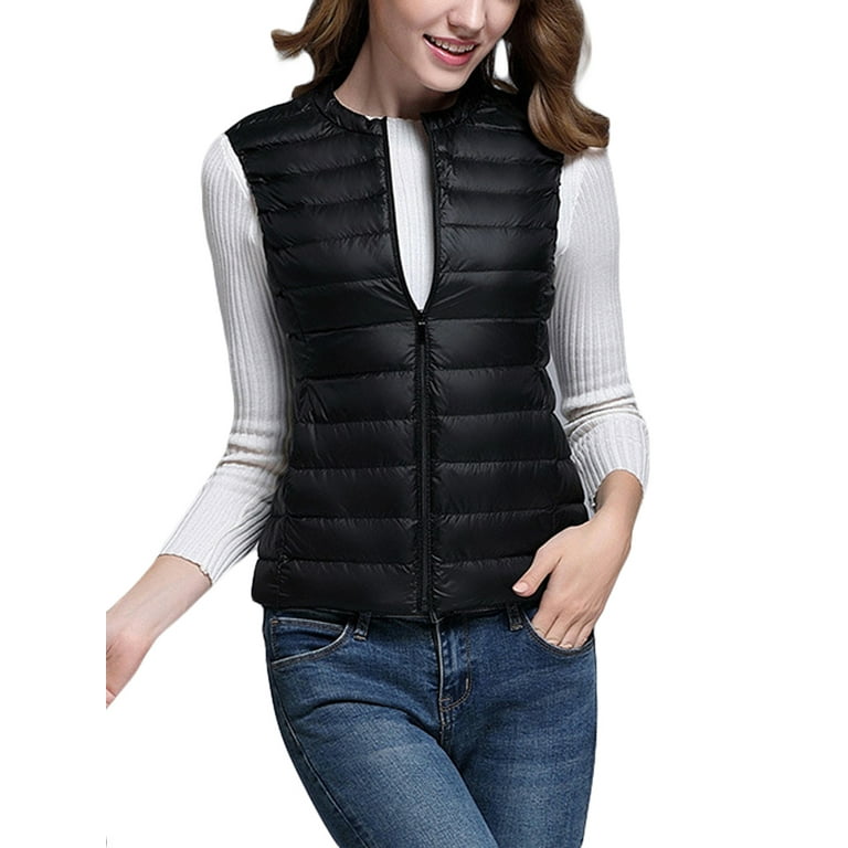 Licupiee Women Zipper Lightweight Down Vest Winter Warm Puffer