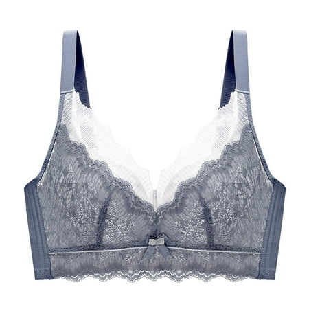 Front Close Bras for Women Ladies Comfortable Breathable No Underwire Lace Push up Bra Woman Underwear V-Neck No Underwire Bra Feature Hook and Eye Closure Sport Bra Style Y-599   Blue XL