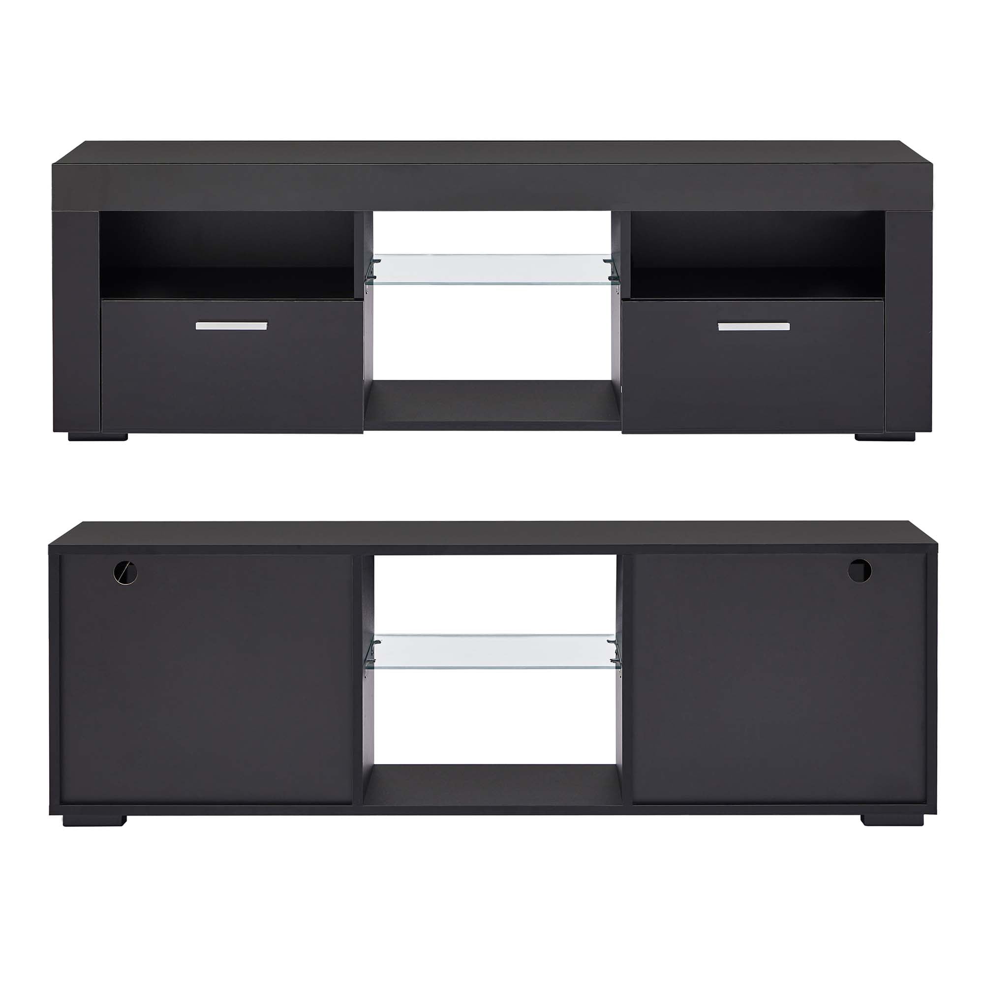 Aukfa Modern LED TV Stand for 55 inch TV, High Gloss TV Cabinet for Living Room - Black
