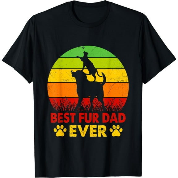 Funny Best Fur Dad Ever Vintage Retro Dog Cat Owner Kids Men T-Shirt