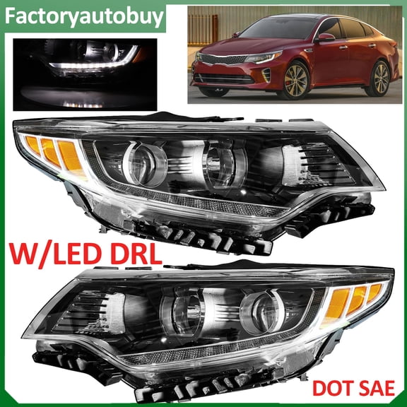 Pair Fit 2016 2017 2018 Kia Optima LED Headlights Headlamp Assembly w/ LED DRL
