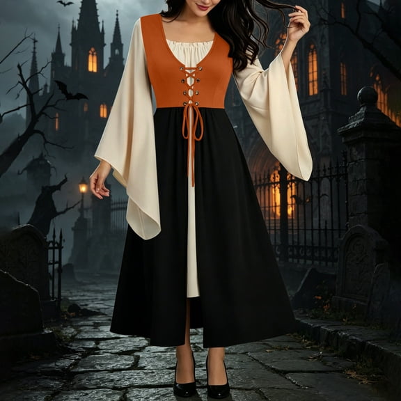 Ynynloco Women's Renaissance Costume Women Halloween Medieval Pirate Dress for Ren Faire, Witch Outfit, Pirate Theme Parties, Hobbit Events