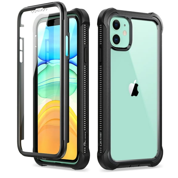 Dexnor iPhone 11 Case with Screen Protector Clear Rugged 360 Full Body Protective Shockproof Hard Back Defender Dual Layer Heavy Duty Bumper Cover Case for iPhone 11 6.1",Black