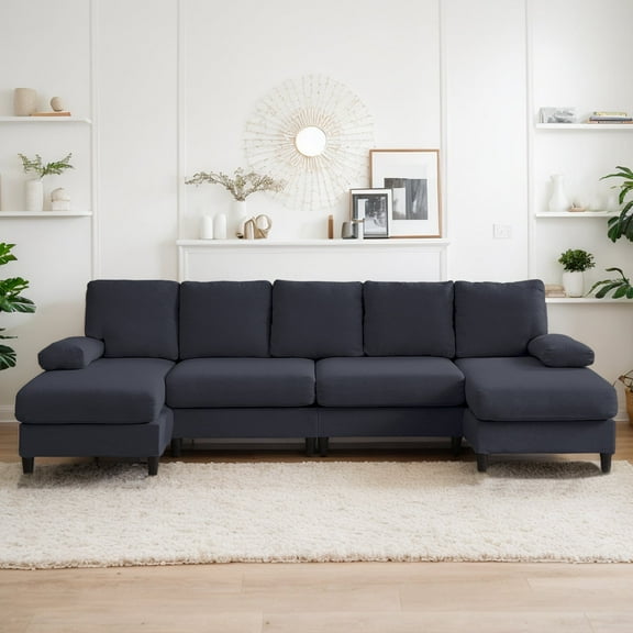 BALUS 114" U Shaped Sectional Sofa,Oversize Modular Couch and Gray Sofa for Living Room, 4-Seat Sectioanl Sofa with Chaise, Linen, Dark Grey