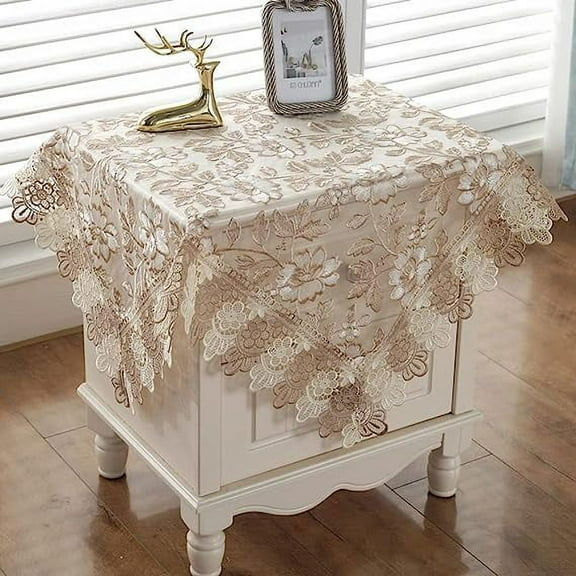 NAMZI Damask Lace Patchwork Tablecloth Luxury Square Small Table Cover Elegant Floral Embroidered Lace Table Cloth for Party Kitchen Dinning Picnic Decoration (Type J,22"x22")