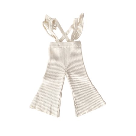 

WOLLED Toddler girls Fall winter knitted trousers kids baby high crater stripe cotton strap flared woolen pants for 6M-4Y