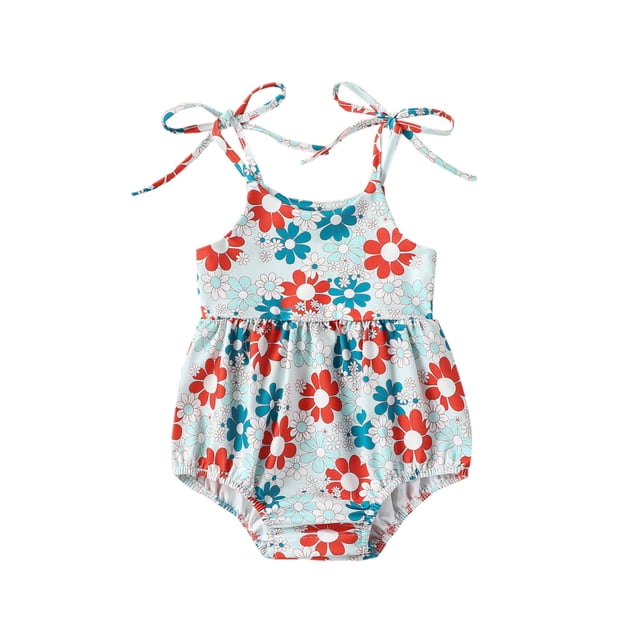 Gibobby Pañalero de algodón sin mangas con estampado de flores para niñas pequeñas, mono para recién nacidos, ropa para niños(Rojo, 18-24 Meses)