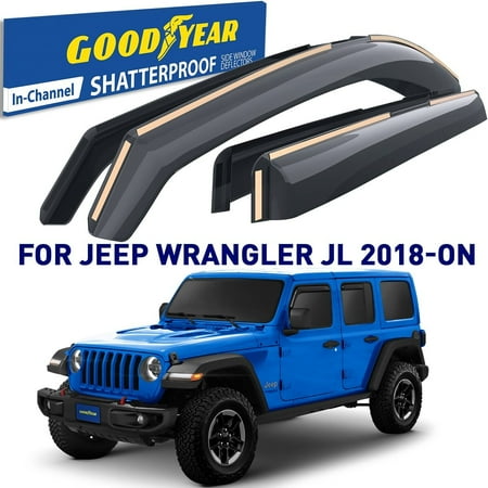 Goodyear Shatterproof in-Channel Window Deflectors for Jeep Wrangler JL 2018-2024/Jeep Gladiator 2020-2024 Rain Guards Window Visors for Cars Vent Deflector Car Accessories 4 pcs. - GY003423LP