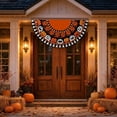 thumbnail image 4 of 3 Pack Halloween Flag Bunting, Half Fan Shaped Ghost Pumpkin Bat Banner with Grommets, Weather Resistant Polyester Yard Porch Fence Outdoor Indoor Holiday Party Decor, Black Orange, 4 of 5