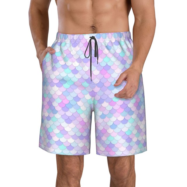 Balery Rainbow Scales Traje de Baño Estilo Hawaiano para Hombre, Shorts de Secado Rápido con Bolsillos-Medium