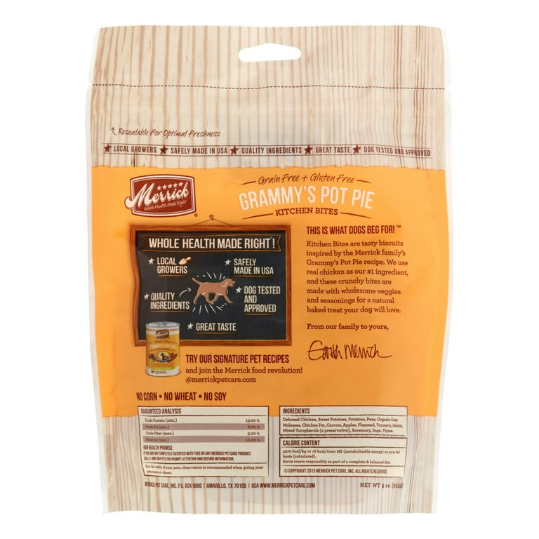 Merrick Kitchen Bites Grammy's Pot Pie Grain-Free Biscuits Dog Treats, 9-oz bag Merrick Kitchen Bites Grammy's Pot Pie Grain-Free Biscuits Dog Treats, 9-oz bag