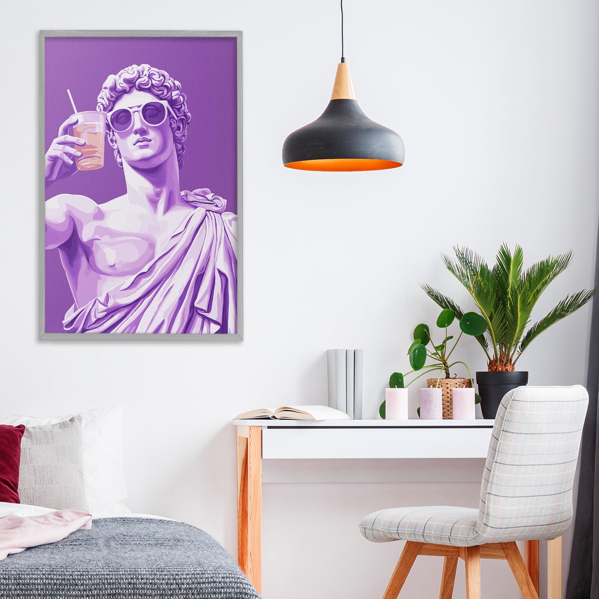 Stupell Industries Greek Statue Cheers Gray Framed Giclee Art, design by Andreas Magnusson