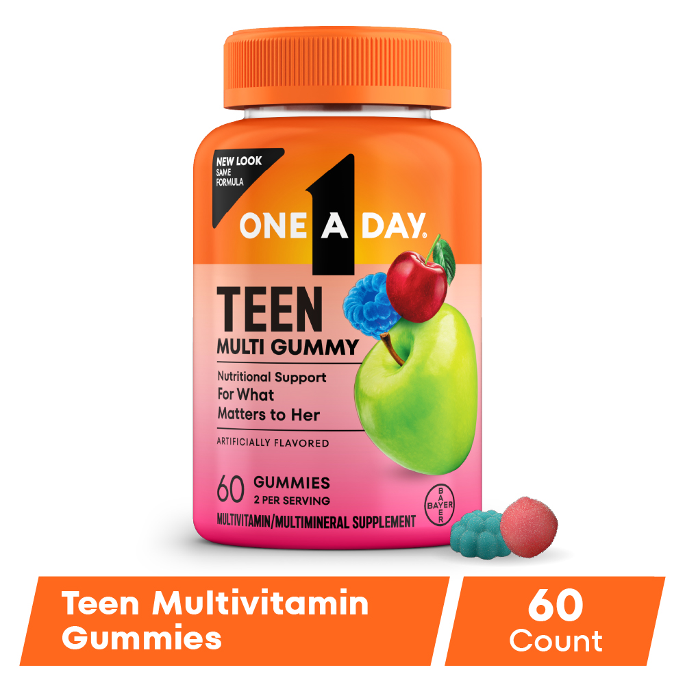 One A Day Teen Girl Multivitamin, Teen Gummy Vitamins for Girls, Skin Health Support 60 Count