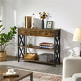 thumbnail image 2 of Yaheetech 2-Tier X-Design Console Table for Living Room, Rustic Brown, 2 of 9
