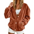 thumbnail image 2 of Stralyhd Relax Loungewear V Neck Velour Jacket Women Oversized Sweatshirt Chill Casual Tops Fashion Fall Movie Night Outfits Jackets with Pockets Saffron XXL, 2 of 5