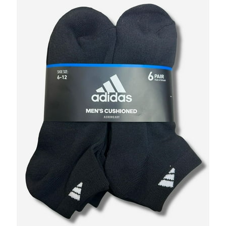 ADIDAS SOCKS MEN'S - LOW CUT 253 - SOLID BLACK - LARGE (6-12) - PACK 6