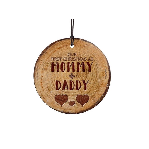 Christmas Collection (First Christmas as Mommy and Daddy Log) StarFire Prints™ Hanging Glass Print SPCIR1084