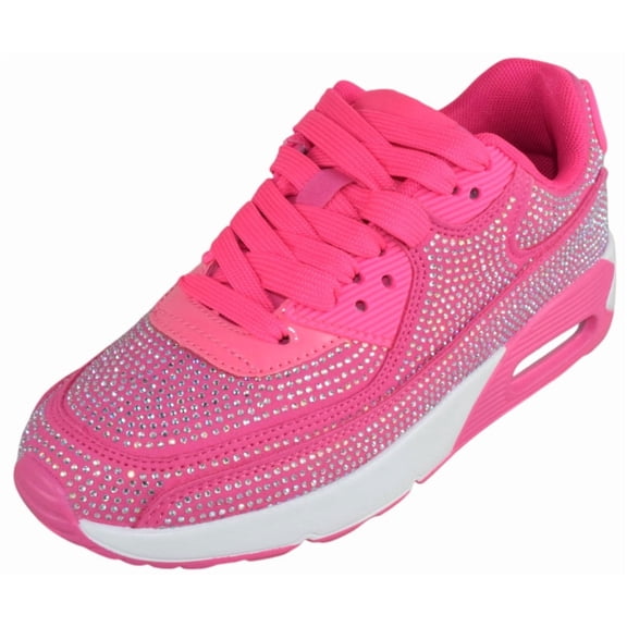 Berness Womens Rhinestone Sneakers  Colorful Chunky Platform Shoes, Bling Fashion Athletic Sneakers, Lace-Up Comfortable Walking Shoes QUEEN Hot Pink Fuchsia 8