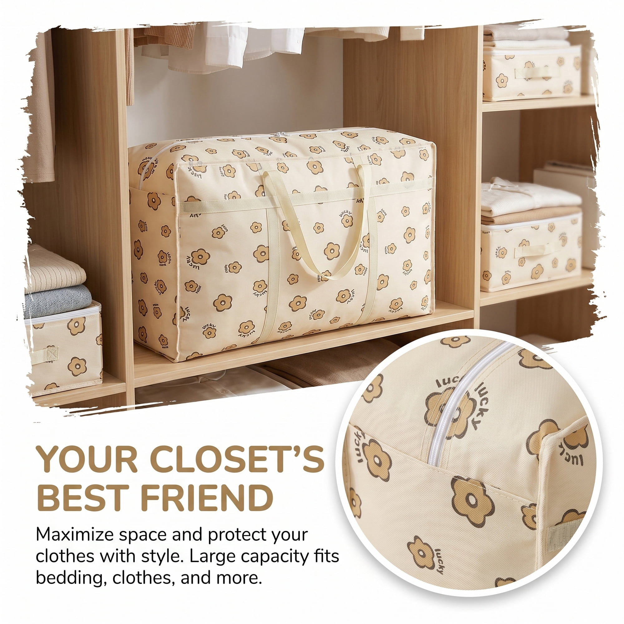 Unique Bargains Foldable Storage Bags for Organizing Clothing Flower 23.6"x15.7"x9.8"
