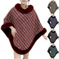 thumbnail image 4 of YYDGH Women Poncho Cape Faux Fur Collar Knitted Cardigan Sweater Batwing Long Sleeve Shawl Wrap Coat Oversized Cloak, 4 of 4