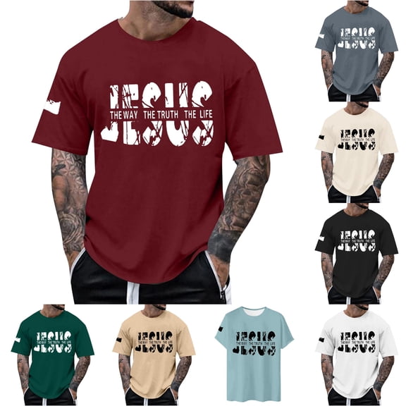 JAJAHO Letter Graphic Tees Men Short Sleeve T Shirt Crew Neck Loose Fit Casual Streetwear Summer Tshirts Comfy Tops