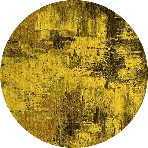 Ahgly Company Indoor Round Oriental Yellow Industrial Area Rugs, 4' Round