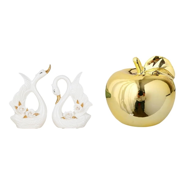 Estatuas de cisnes,Estatua de cisne de cerámica Escultura de mesa de cisne Elegante,Estatua decorativa,Escultura de frutas para decoración del hogar para escritorio interior.,Figura de