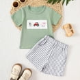thumbnail image 2 of Boys Clothes Toddler Baby Summer Set Kids Spring Plaid Printed Short-sleeved Running Suit 12 18 24 Month 3T 4T 5T Boys' Clothing Sets T-shirt with Elastic Waist Shorts Outfit Two Pieces, 2 of 6