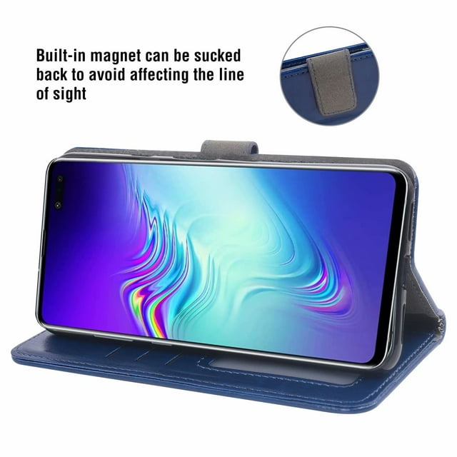 Mobile Phone Cover for Samsung S10 5g, Cover Premium Pu Leather Tpu Flip Cover Magnetic Closure Card Compartment Stand Function Wallet with Lanyard Protective Cover