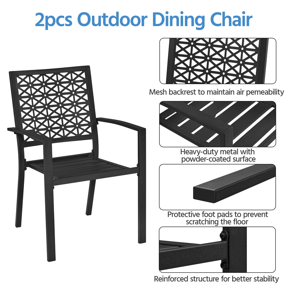 Yaheetech 2pcs Patio Metal Dining Chairs with Armrests for Outdoor, Black