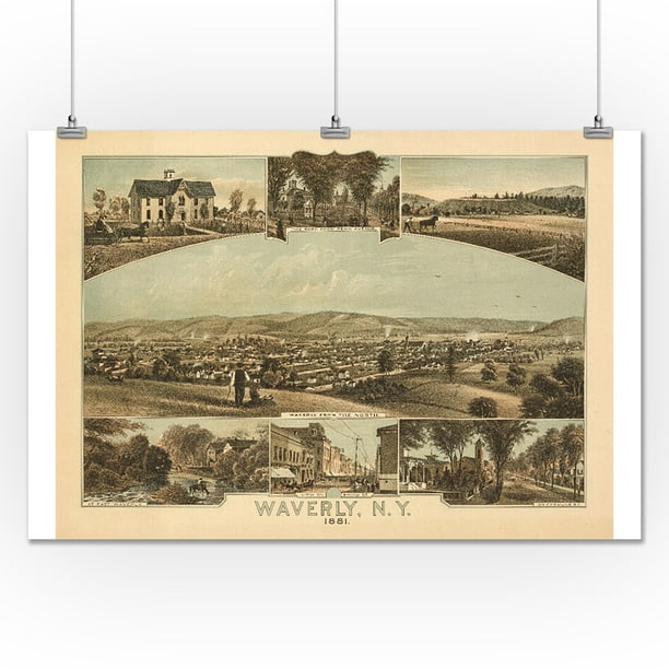 Waverly, New York Panoramic Map (24x36 Giclee Gallery Print, Wall