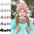 thumbnail image 2 of Winter Kid Boys Girls Warm Hat Gloves Neck Warmer Set Pompom Striped Design, 4Y-10Y, 2 of 8