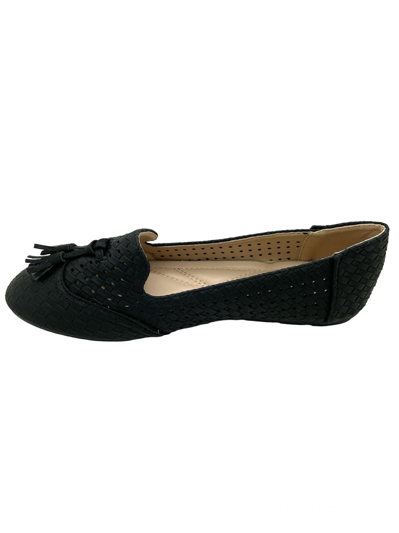 Victoria K Women's Weaved Texture Zipper Design Strap Buckle Ballerina Flats