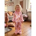 thumbnail image 5 of Cjfdfy Toddler Baby Girl Christmas Satin Pajamas Set Gingerbread Man Print Long Sleeve Fuzzy Trim Button Up Tops And Pants Kids Girl Cute My First Christmas Loungewear 1-7Y, 5 of 9