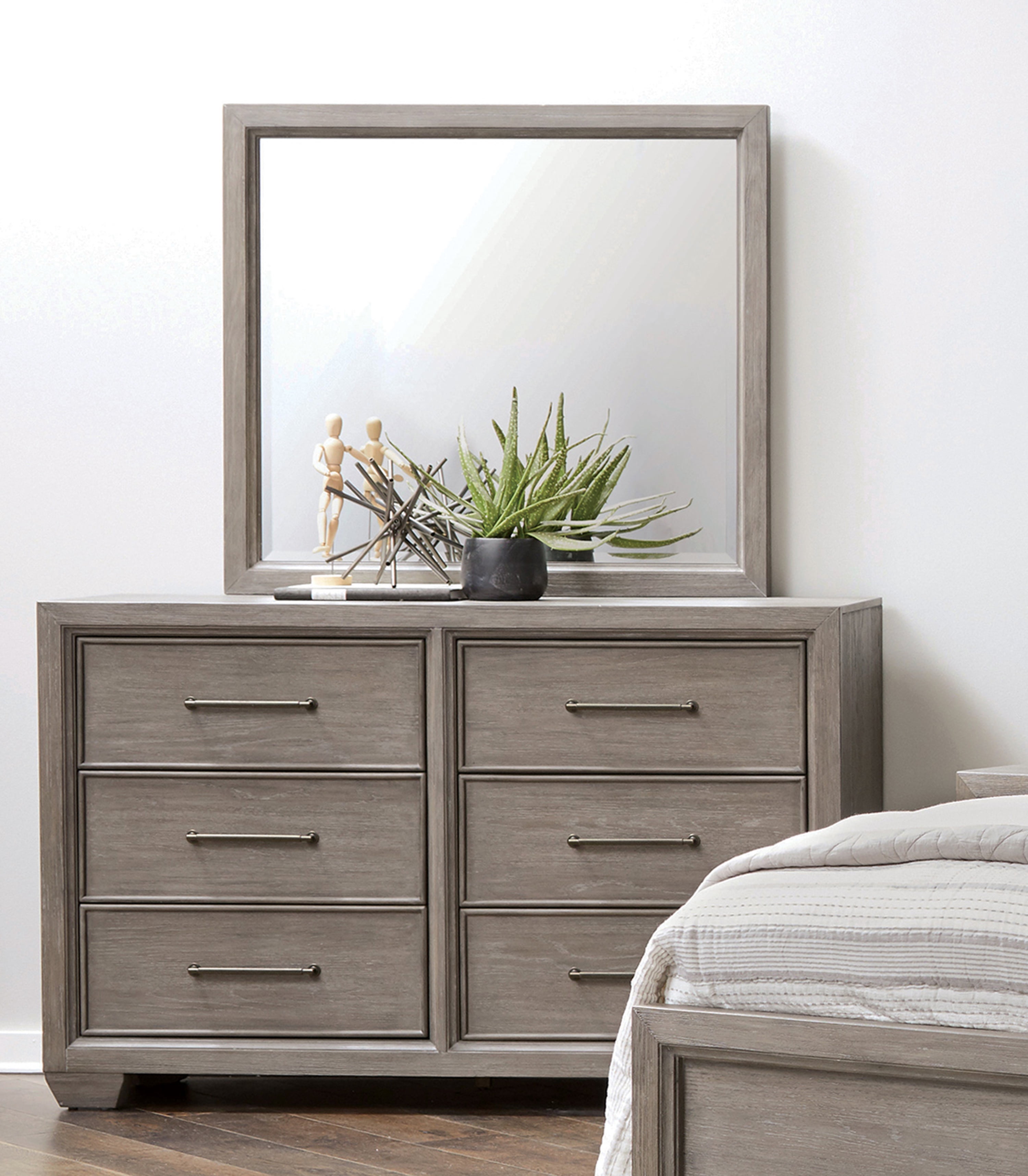 grey wood dresser with mirror Furniture of America Augenst Gray 6-Drawer 63 in. Dresser with Mirror IDF-7240GY-DM