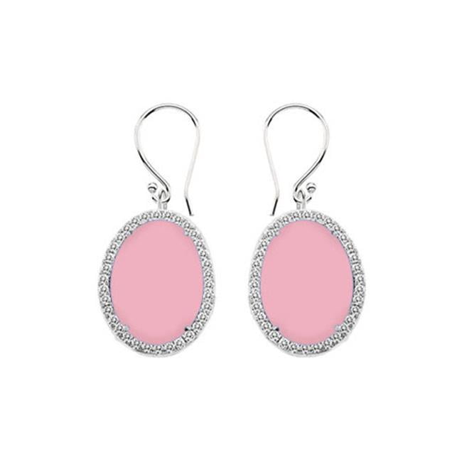Fine Jewelry Vault UBERBK7037AGCZCPK Sterling Silver Pink Chalcedony and Cubic Zirconia Earrings 31 CT TGW by Fine Jewelry Vault