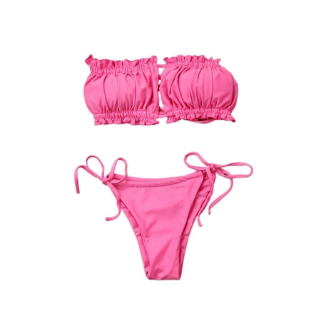 

LSFYSZD Women s Two Pieces Swimwear Suit Strap-Free Backless Bra + Triangle Panties