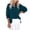Blue, variant on Women's Solid Color V-Neck Long Sleeve Blouse Button Down Crinkled Gauze Top Casual Boho High Low Hem Shirt for Summer Fall Daily Wear
