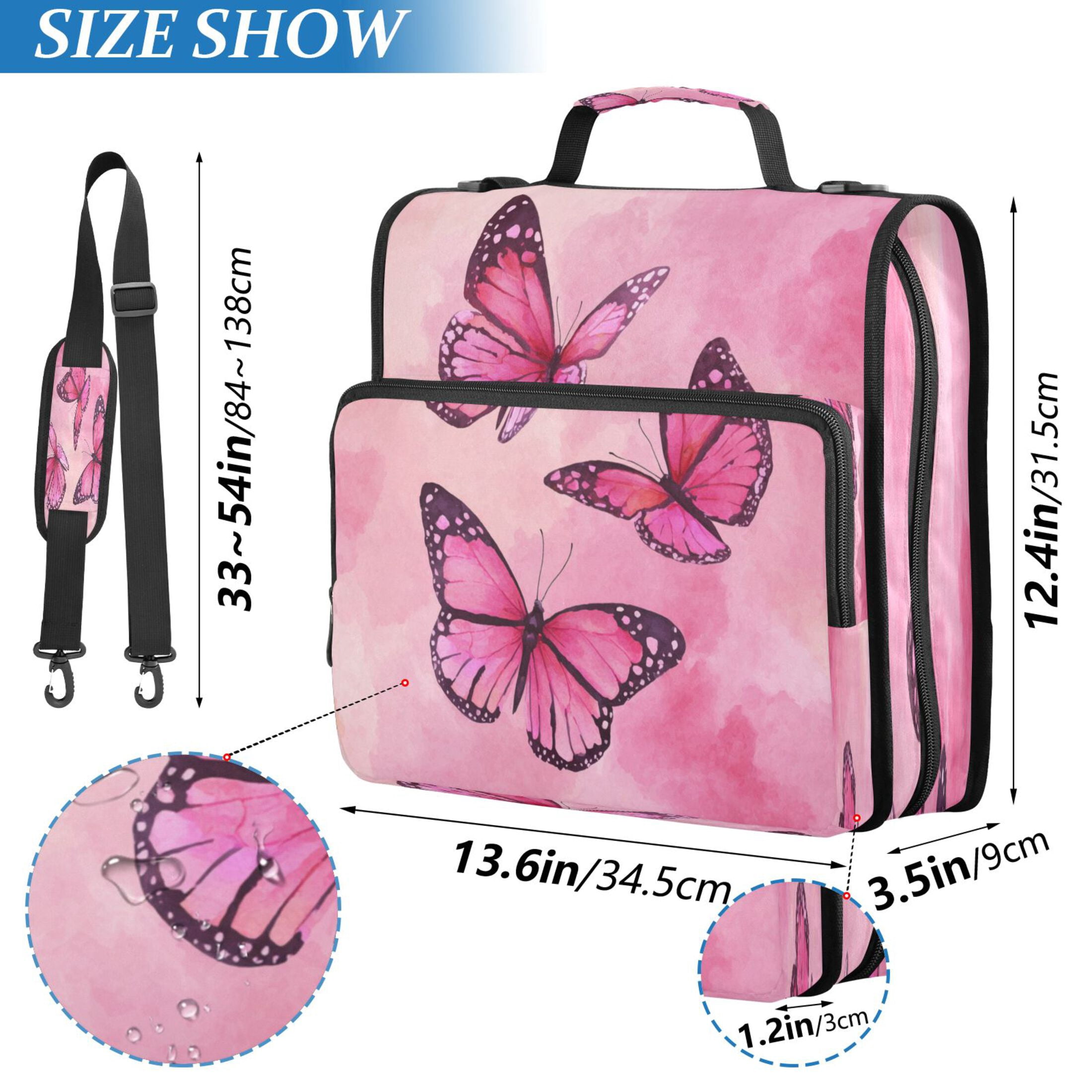 3 Ring Zipper Binder Stationery Organizer for Study Work Home Travel, All-Purpose File Folder Storage Bag for Daily Document Organization Blush Monarch Butterflies