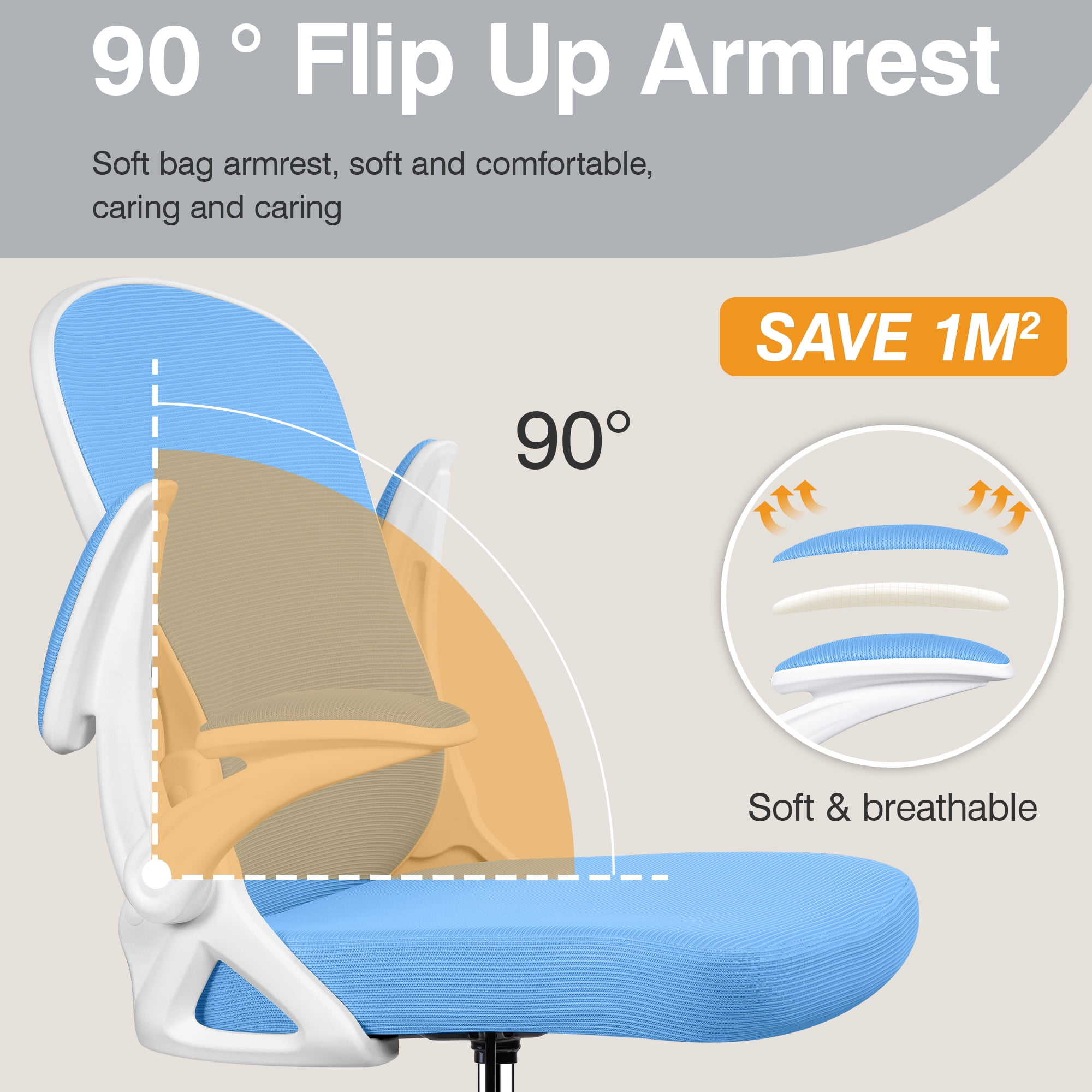 ATHOPE Ergonomic Office Chair, Mesh Desk Chair with Lumbar Support, Tall Office Chair with Flip-Up Armrests and Footrest Ring, Adjustable Computer Chair for Standing Desk Home Office, Blue
