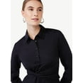 Scoop Women's Side Knot Poplin Midi Shirt Dress with Long Sleeves ...