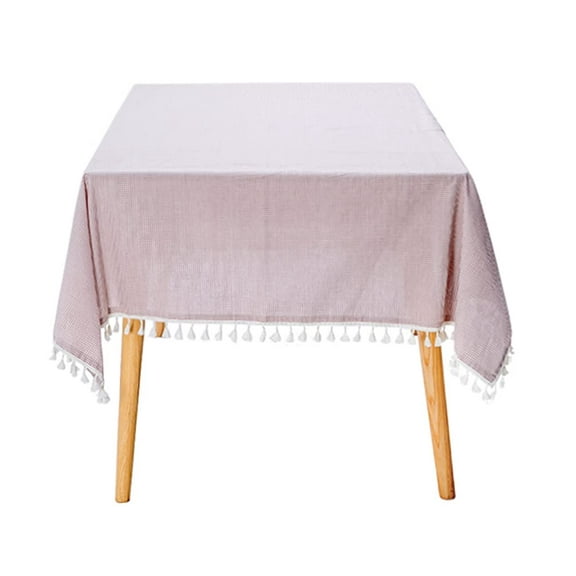 Fennco Styles Woven Gingham Tassel Cotton Tablecloth 40" W x 56" L - Beige Checkered Rectangle Table Cover for Everyday Use, Home, Dining Table Décor, Banquets, Farmhouse, Special Events