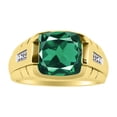 thumbnail image 1 of RYLOS Cushion Shape Checker Top 12MM Emerald Color Stone & Diamonds Set in 14K Yellow Gold Size 12, 1 of 6