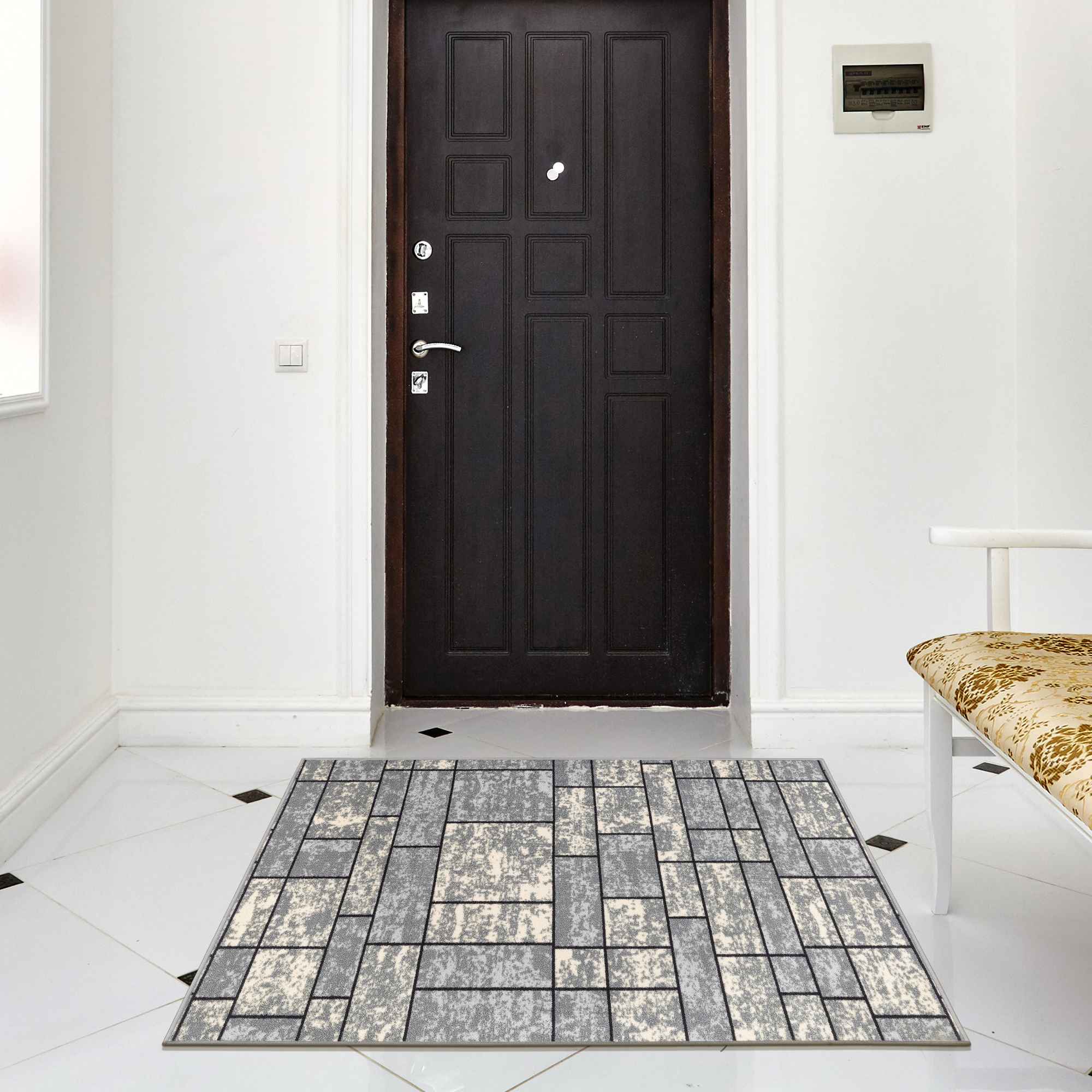 Ottomanson Ottohome Non-Slip Rubberback Bordered 3x5 Indoor Area Rug, 3'3 x 5', Light Gray