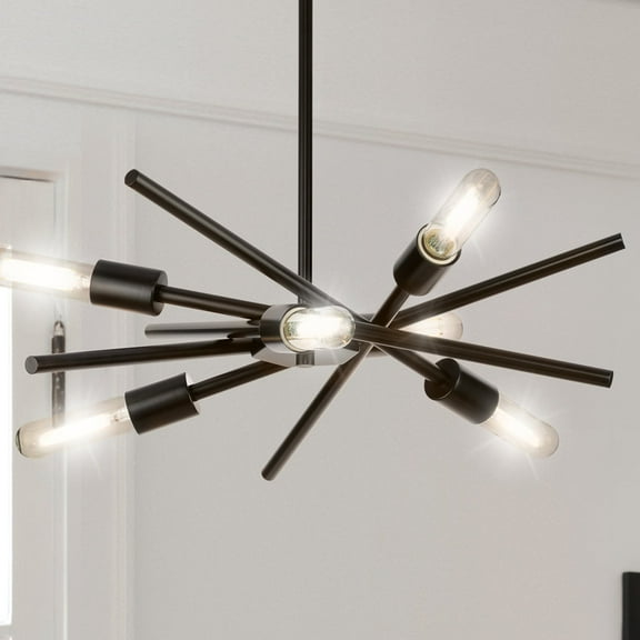 Luxury Mid Century Modern Chandelier, Matte Black, UHP4426