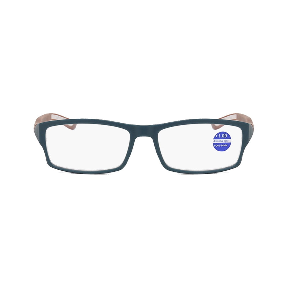 3 Pack Mens Rimmed Sport Reading Glasses +3.0, Womens Blue Light Blocking Plastic Dark Blue Frame Brown Temple Readers 3.0