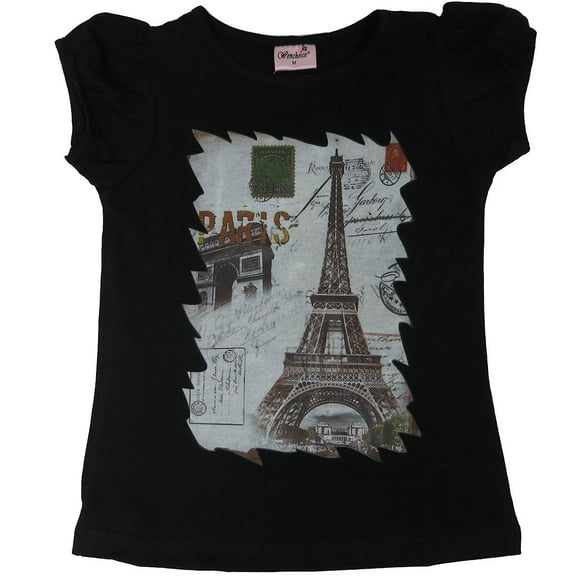 Wenchoice Girl'S Black Paris Eiffel Tower Tee S(1T-2T)