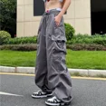thumbnail image 2 of Pantalones de chándal holgados de estilo hip hop para mujer, con bolsillos grandes, cintura alta y cordón, estilo harén, 2 of 5