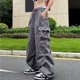 thumbnail image 2 of Pantalones de chándal holgados de estilo hip hop para mujer, con bolsillos grandes, cintura alta y cordón, estilo harén, 2 of 5