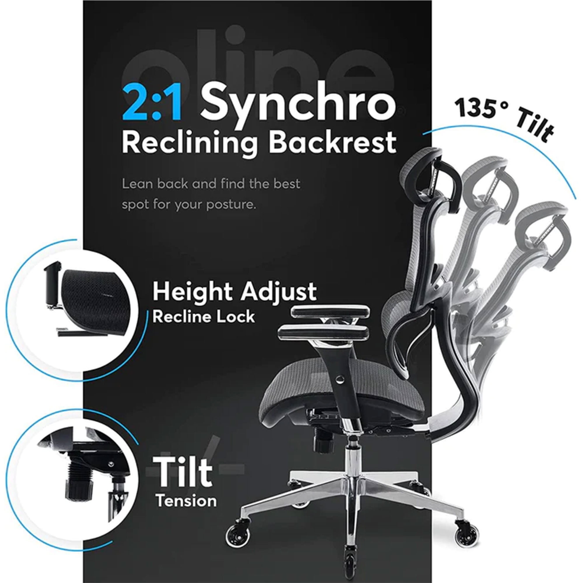 Oline ErgoPro Ergonomic Office Chair with Adjustable Headrest, Burgundy Red